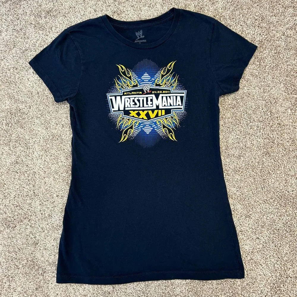 Wrestlemania XXVII 2011 WWE Double‎ Sided Shirt Women Size Large Atlanta Blue